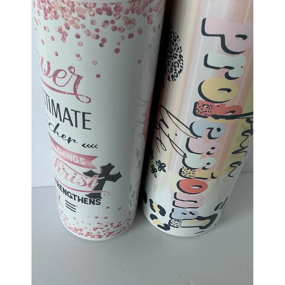 Teacher Tumbler‎ Set 20oz Stainless Steel Insulated Travel Mug Pink Tan
